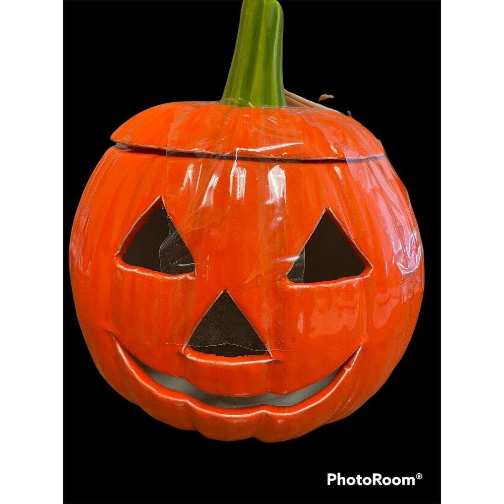 Vintage Ceramic Light Up Pumpkin JACK-O-LANTERN Halloween Decor PROPS